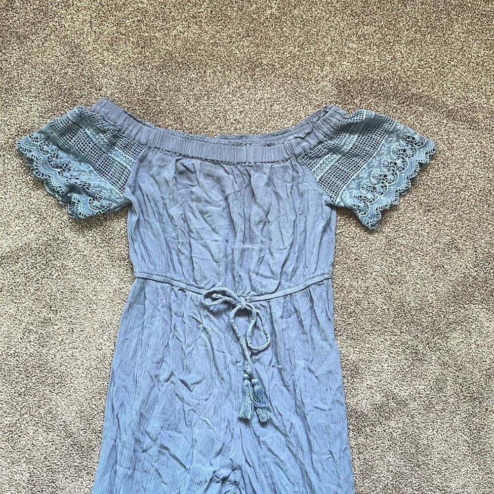 Hint Of Blush Navy Blue Off Shoulder Romper Size S